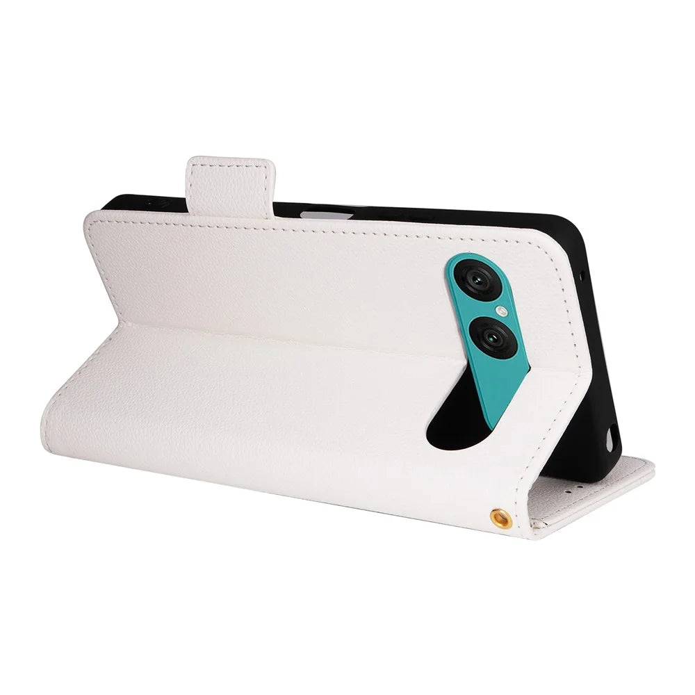 For Sony Xperia 10 VII Case Litchi Texture Wallet Leather Phone Cover with Wrist Strap - White - 4