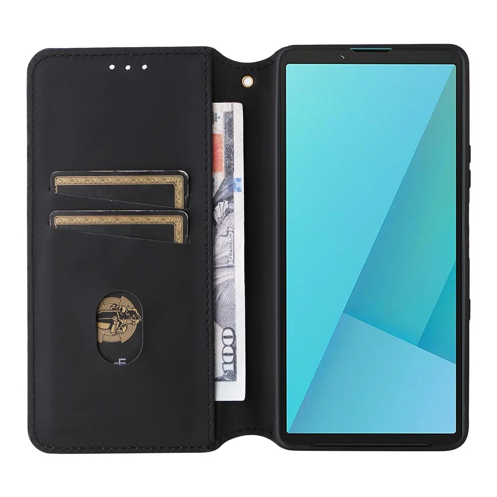 For Sony Xperia 10 VII Case Wallet Rhombus Imprinted Leather Phone Cover - Red - 2