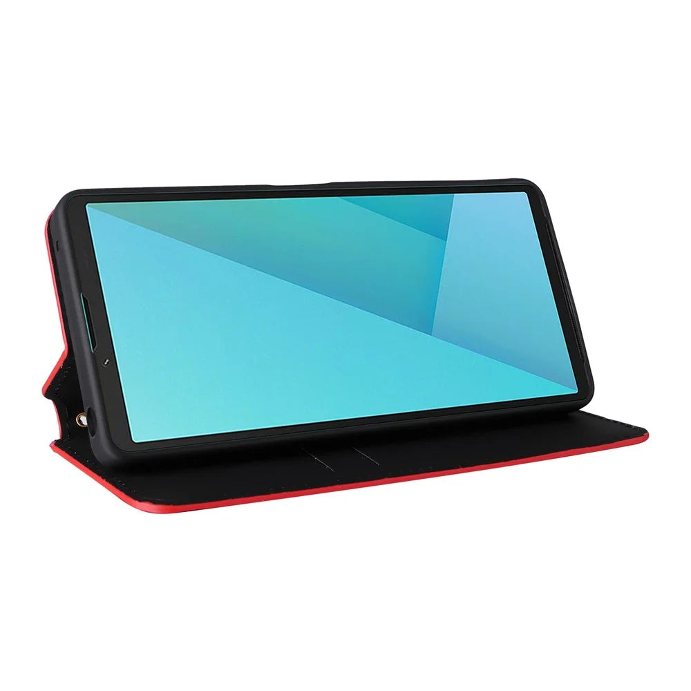 For Sony Xperia 10 VII Case Wallet Rhombus Imprinted Leather Phone Cover - Red - 4
