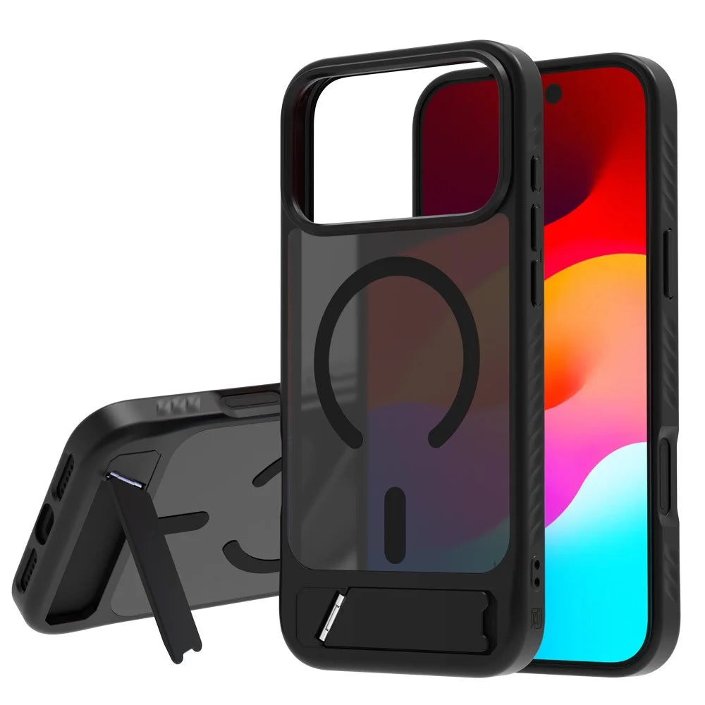 LEREACH Le-Chic Series for iPhone 17 Pro Max Case TPU + PC Kickstand Phone Cover Compatible with MagSafe - Black - 1