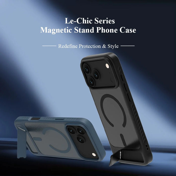 LEREACH Le-Chic Series for iPhone 17 Pro Max Case TPU + PC Kickstand Phone Cover Compatible with MagSafe - Black - 6