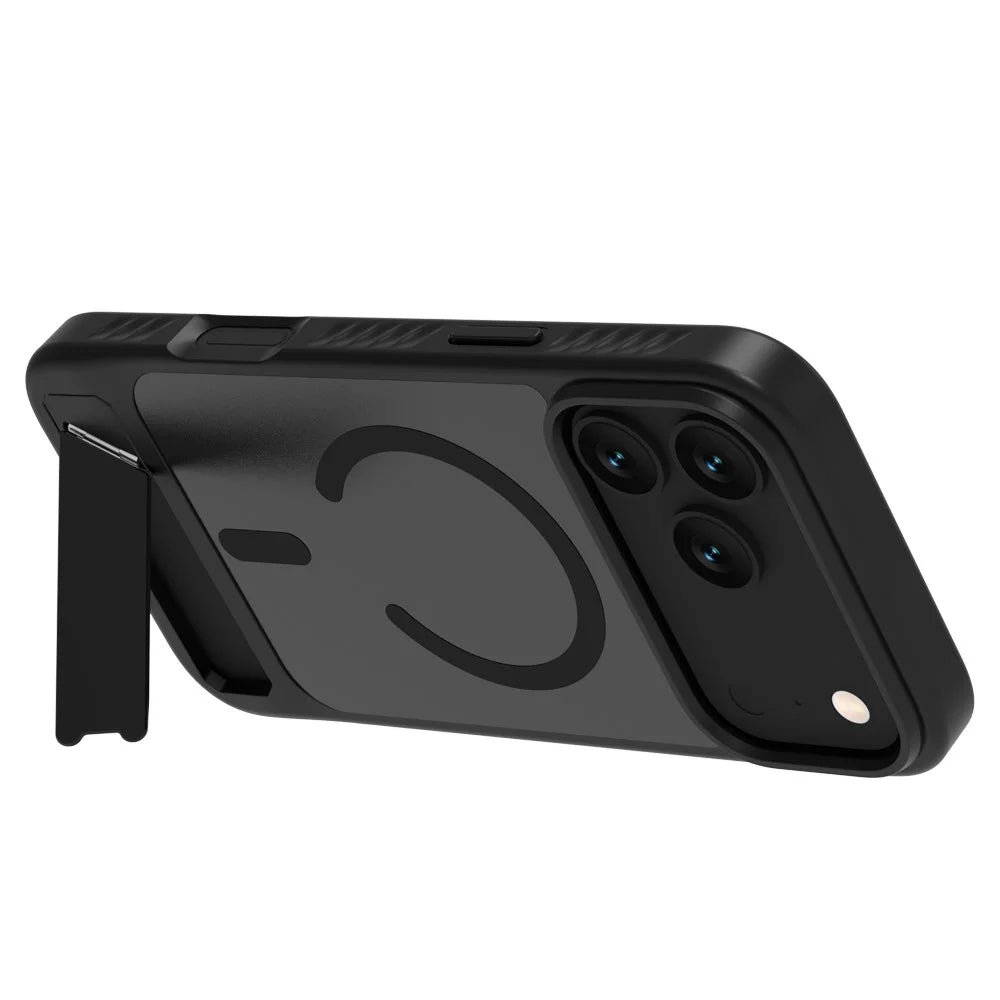 LEREACH Le-Chic Series for iPhone 17 Pro Case TPU + PC Kickstand Phone Cover Compatible with MagSafe - Black - 2