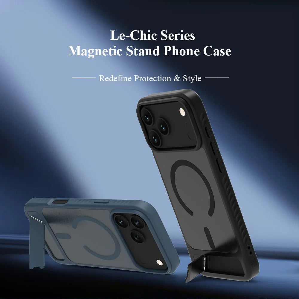 LEREACH Le-Chic Series for iPhone 17 Pro Case TPU + PC Kickstand Phone Cover Compatible with MagSafe - Black - 6