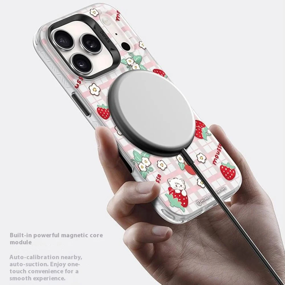 BENKS D1 for iPhone 17 Pro Max Cartoon Animal TPU TPE PC Phone Cover Compatible with MagSafe - Strawberry Cupcake - 4