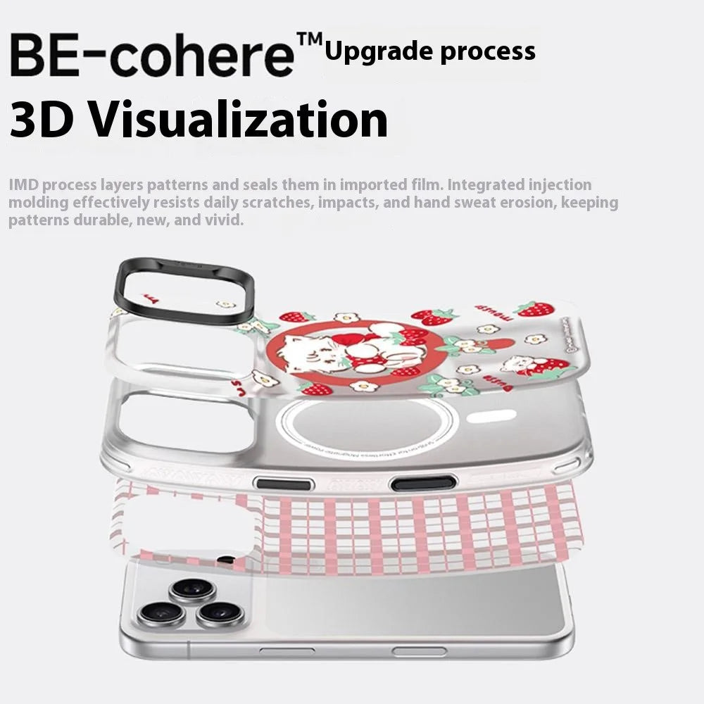 BENKS D1 for iPhone 17 Pro Max Cartoon Animal TPU TPE PC Phone Cover Compatible with MagSafe - Strawberry Cupcake - 6