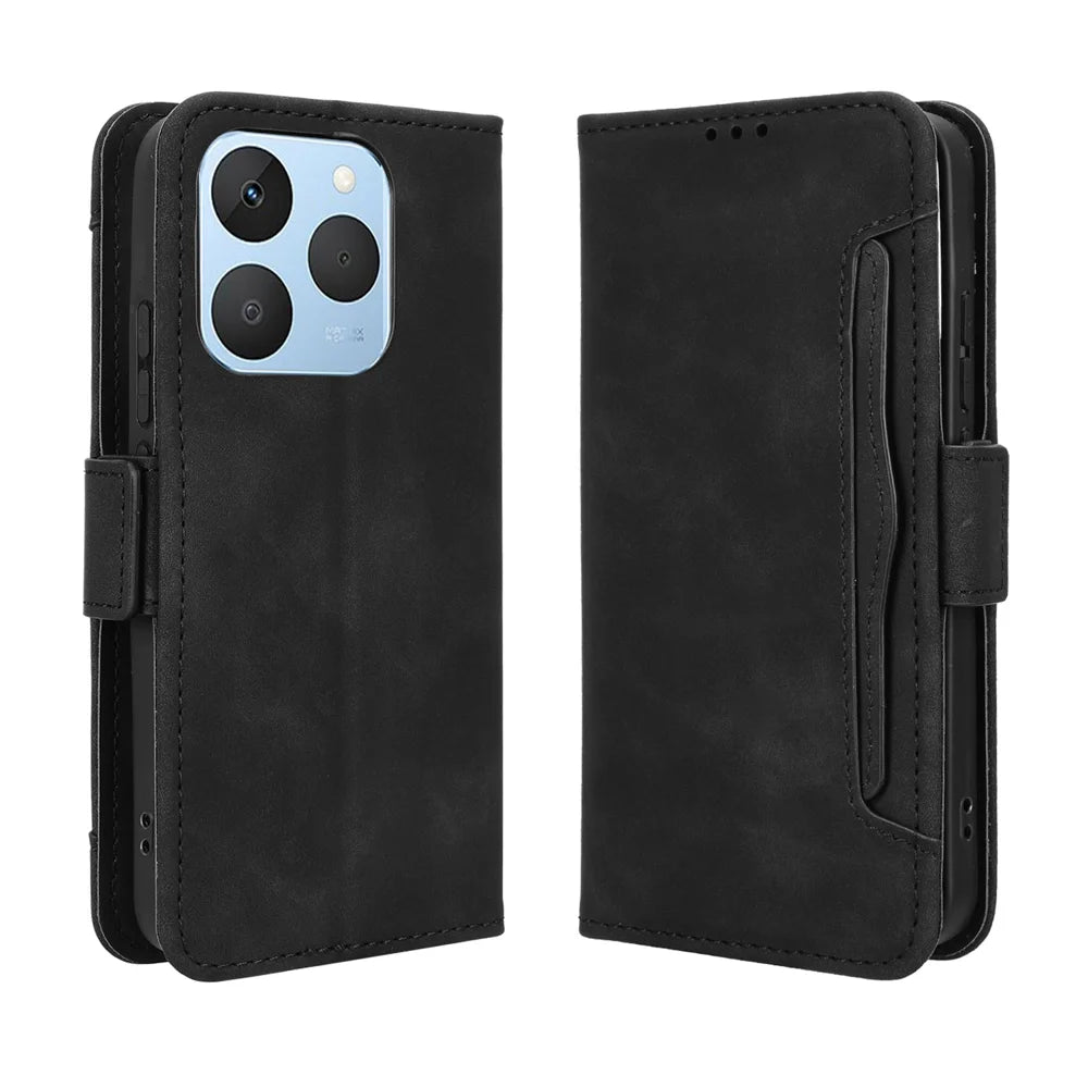 For Realme 15T 5G Leather Case Phone Wallet Cover with Multiple Card Slots - Black - 1