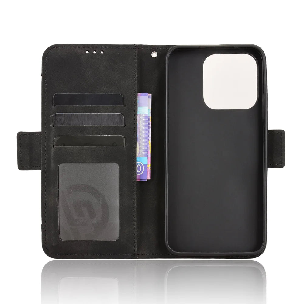 For Realme 15T 5G Leather Case Phone Wallet Cover with Multiple Card Slots - Black - 5