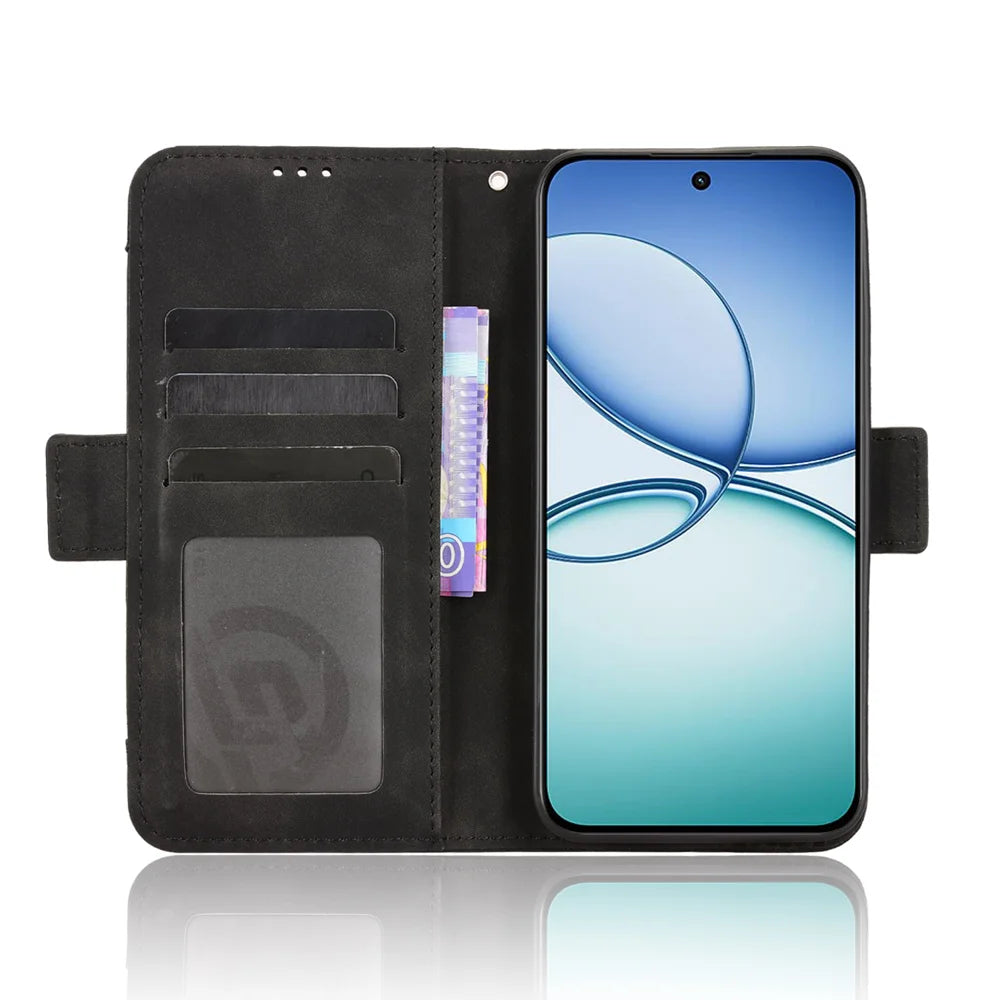 For Realme 15T 5G Leather Case Phone Wallet Cover with Multiple Card Slots - Black - 6