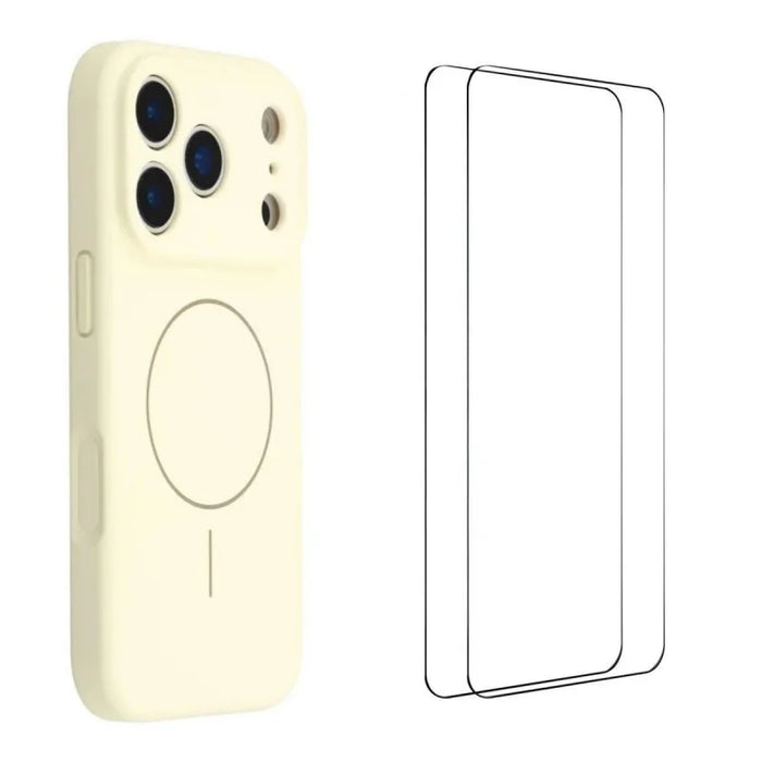 WANLONFENG For iPhone 17 Pro Max Case with 2pcs Screen Films  XQ1 Series TPU Liquid Silicone Precise Cutout Phone Cover Compatible with MagSafe - White - 1
