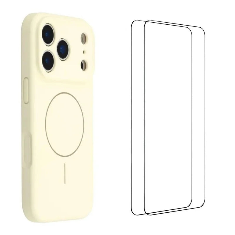 WANLONFENG For iPhone 17 Pro Max Case with 2pcs Screen Films  XQ1 Series TPU Liquid Silicone Precise Cutout Phone Cover Compatible with MagSafe - White - 1