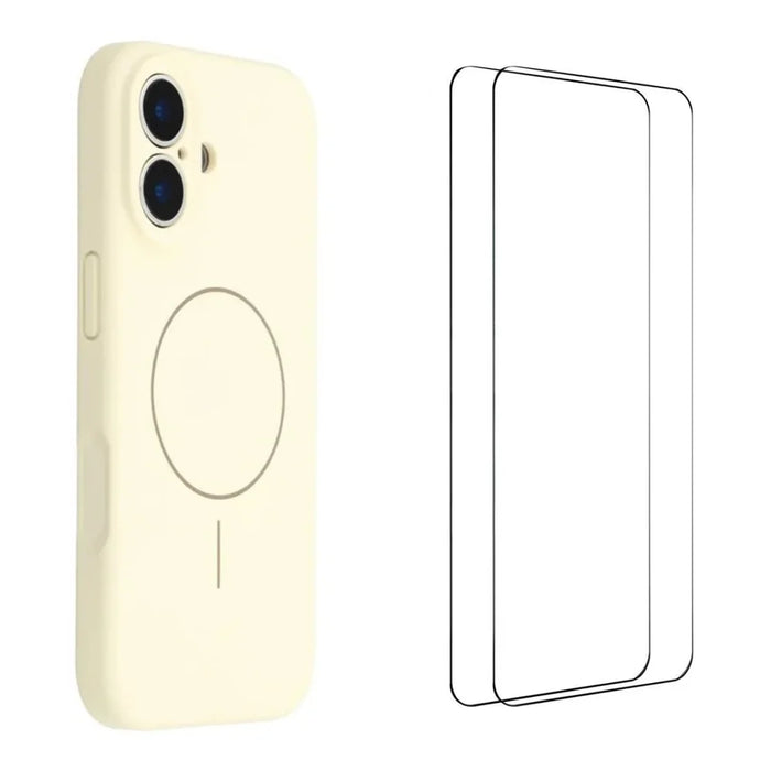 WANLONFENG For iPhone 17 Case with 2pcs Screen Films  XQ1 Series TPU Liquid Silicone Precise Cutout Phone Cover Compatible with MagSafe - White - 1