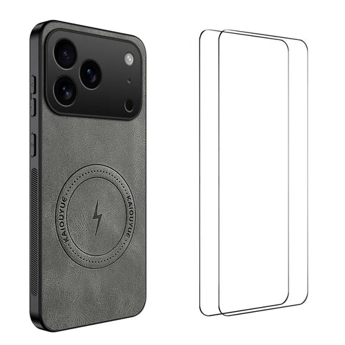 WANLONFENG For iPhone 17 Pro Max Magnetic Case  SD Series PC TPU Phone Cover with 2Pcs Screen Film - Grey - 1