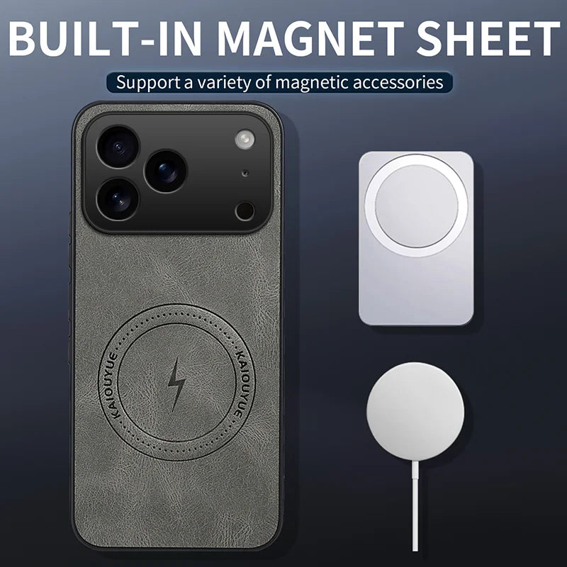 WANLONFENG For iPhone 17 Pro Max Magnetic Case  SD Series PC TPU Phone Cover with 2Pcs Screen Film - Grey - 2