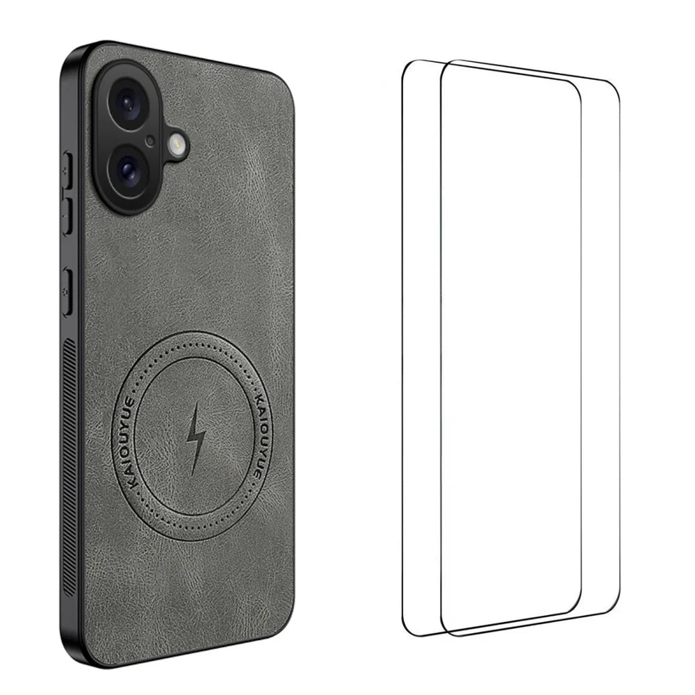 WANLONFENG For iPhone 17 Magnetic Case  SD Series PC TPU Phone Cover with 2Pcs Screen Film - Grey - 1