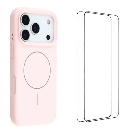 WANLONFENG For iPhone 17 Pro Max Case Compatible with MagSafe  XQ Series TPU Liquid Silicone Phone Cover with 2 Tempered Glass Films - Pink - 1