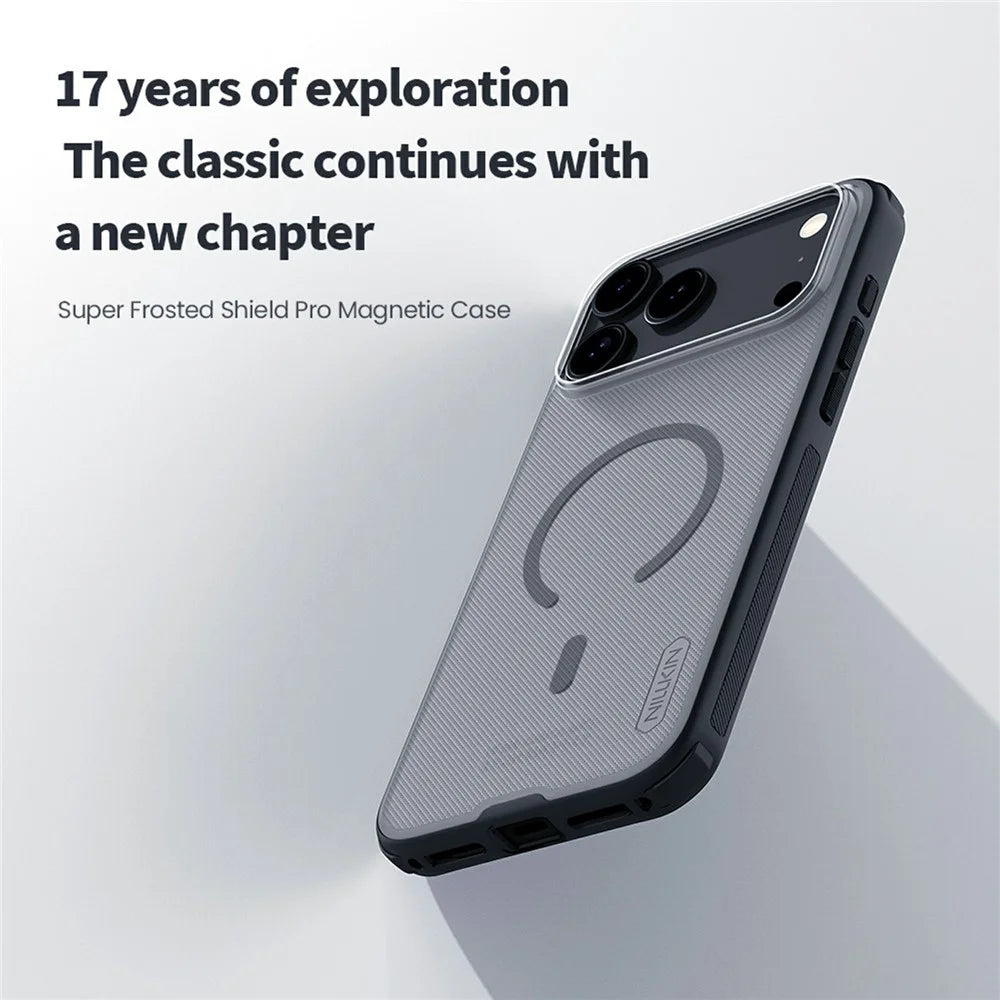 NILLKIN Super Frosted Shield Pro for iPhone 18 Pro Max / 17 Pro Max Magnetic Case Matte PC TPU Clear Black Phone Back Cover - Transparent Black - 6