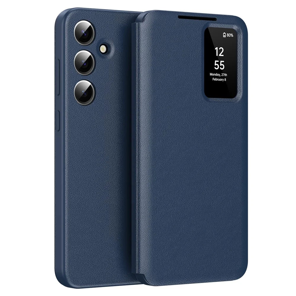 For Samsung Galaxy A16 5G / 4G Case with Card Holder Smart View Window Leather Phone Cover - Sapphire - 1