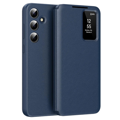 For Samsung Galaxy A16 5G / 4G Case with Card Holder Smart View Window Leather Phone Cover - Sapphire - 1