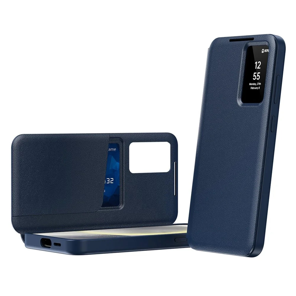 For Samsung Galaxy A16 5G / 4G Case with Card Holder Smart View Window Leather Phone Cover - Sapphire - 2