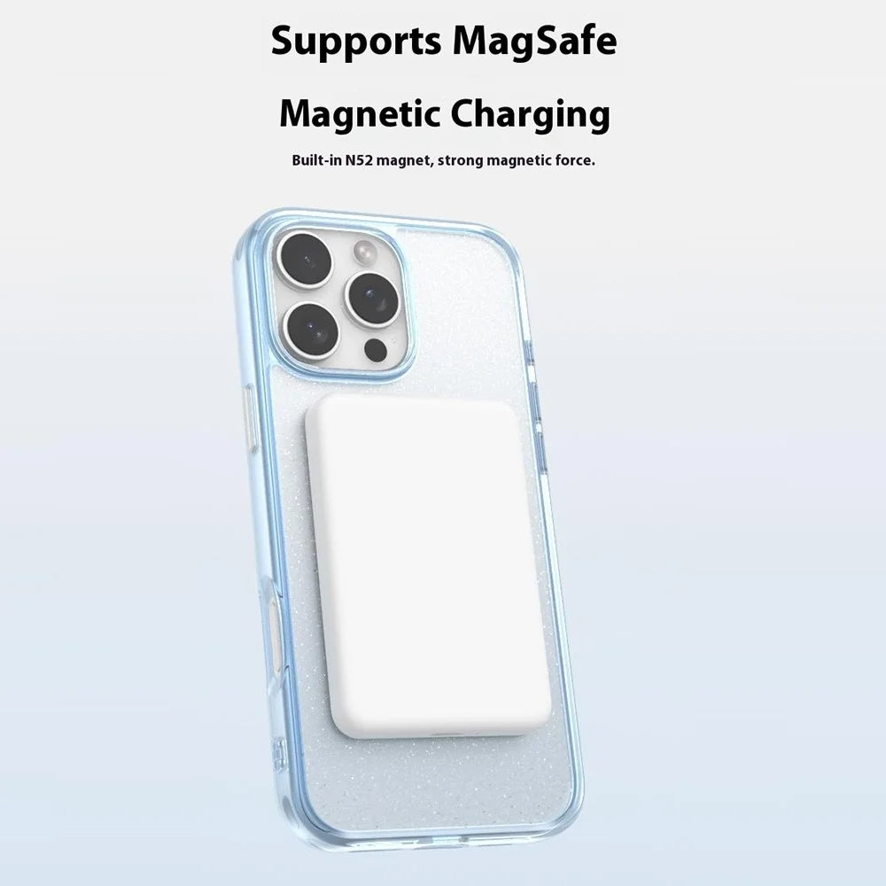 For iPhone 16 Pro Max Case Compatible with MagSafe Sparkling Glitter PC + TPU Phone Cover - Transparent Black - 6