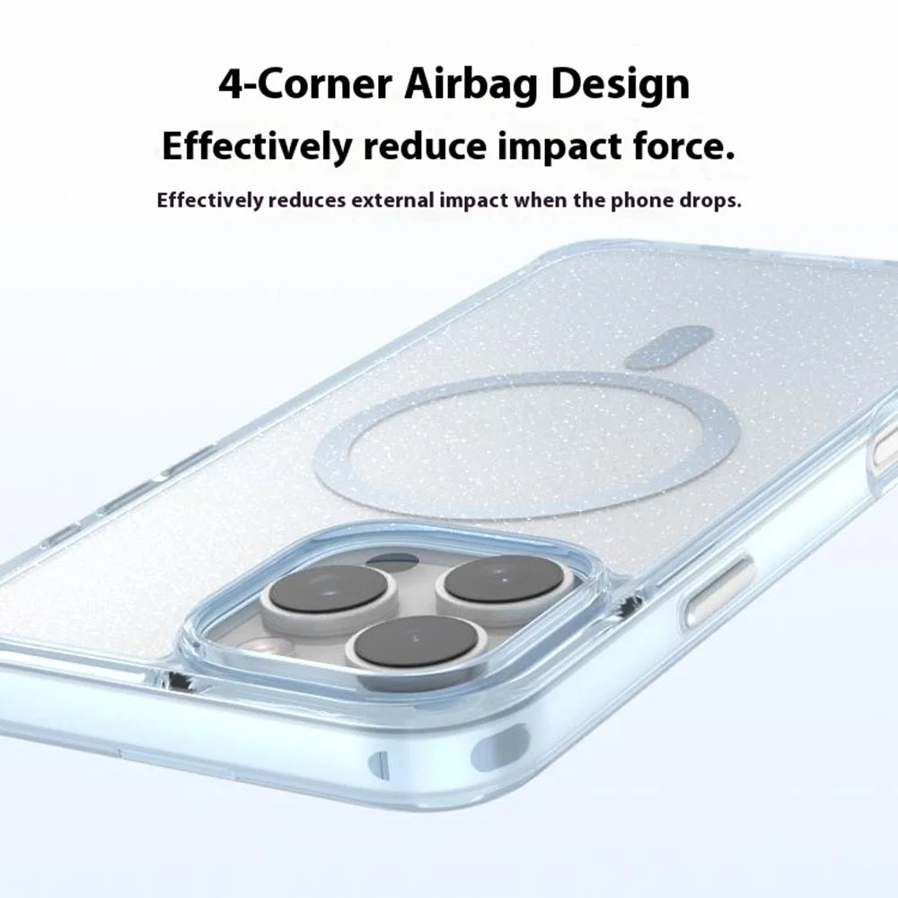 For iPhone 16 Pro Max Case Compatible with MagSafe Sparkling Glitter PC + TPU Phone Cover - Transparent Black - 7
