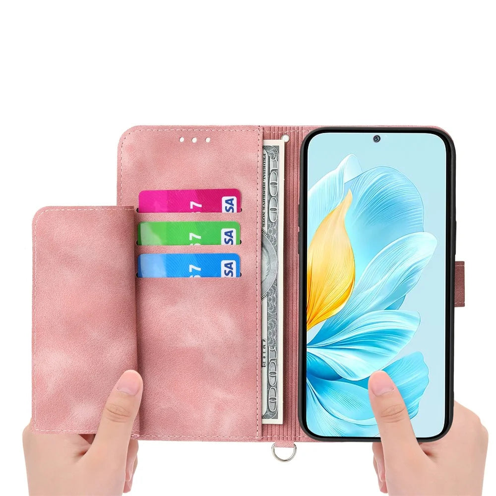 For Realme 15T 5G Case Flower Pattern PU Leather Wallet Phone Cover with Strap - Pink - 2