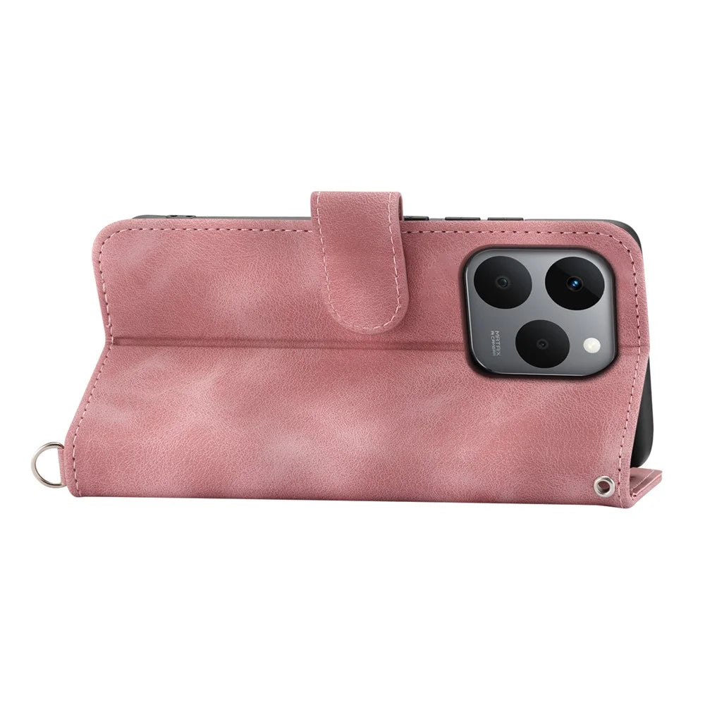 For Realme 15T 5G Case Flower Pattern PU Leather Wallet Phone Cover with Strap - Pink - 3