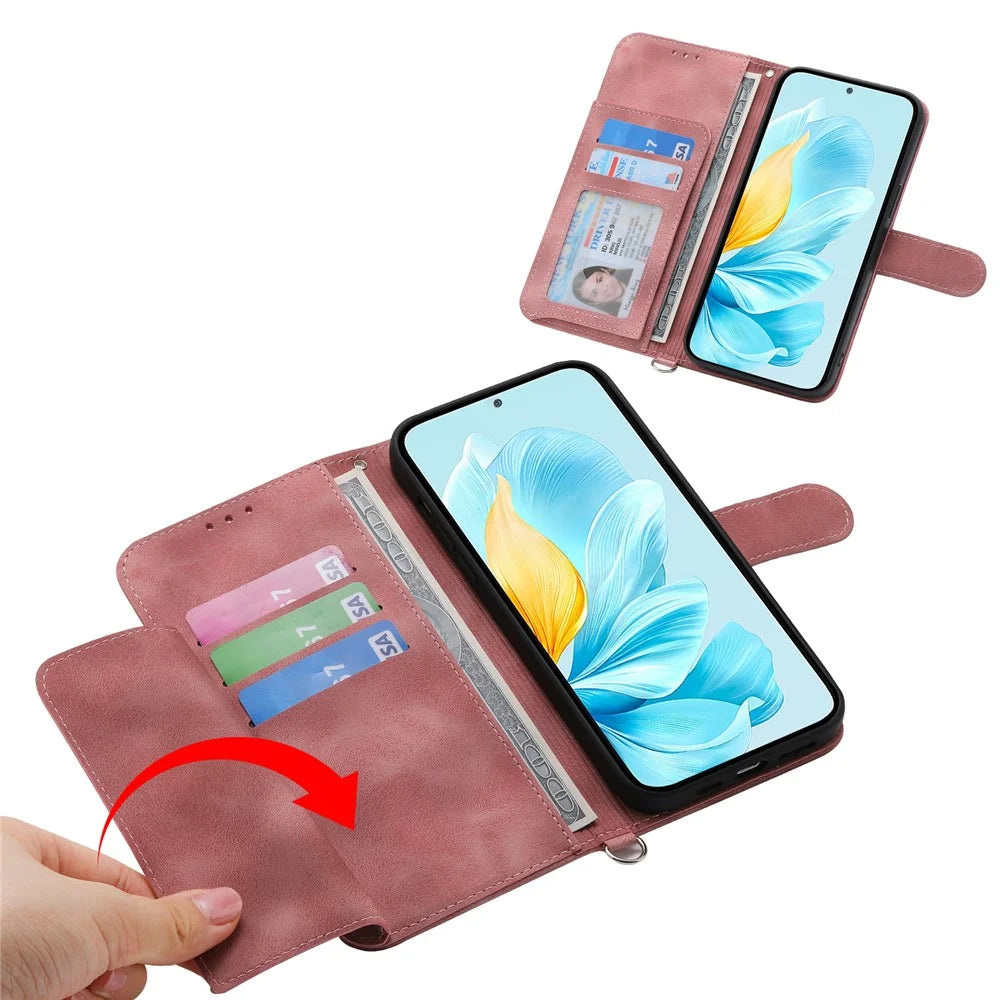 For Realme 15T 5G Case Flower Pattern PU Leather Wallet Phone Cover with Strap - Pink - 5