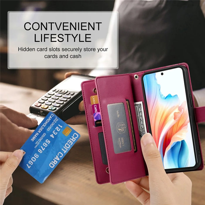 For Realme 15T 5G Case Zipper Pocket Wallet Leather Phone Cover with Straps - Red - 6