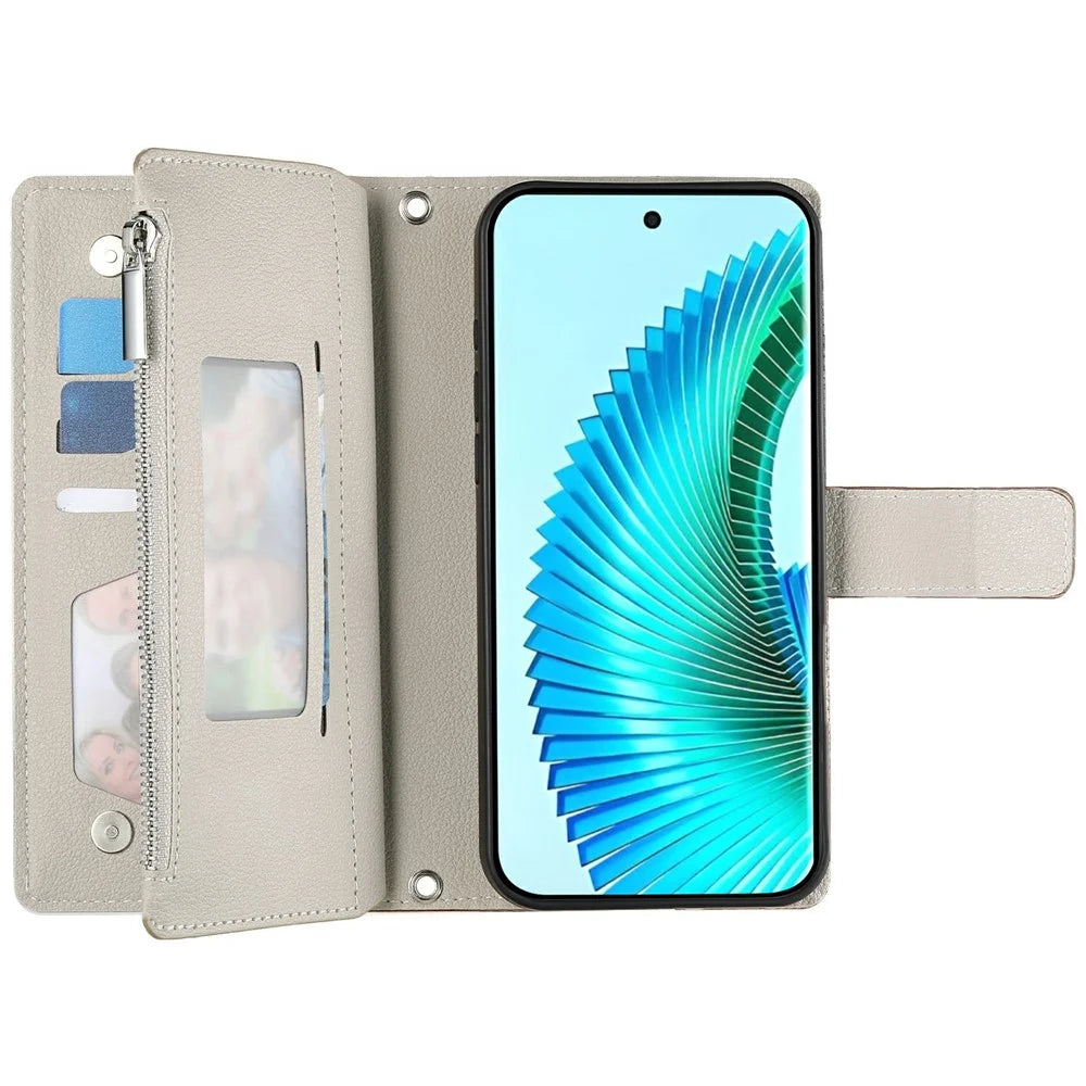 For Realme 15T 5G Case Zipper Wallet Color Splicing Leather Flip Phone Cover with Straps - Lake Blue - 2