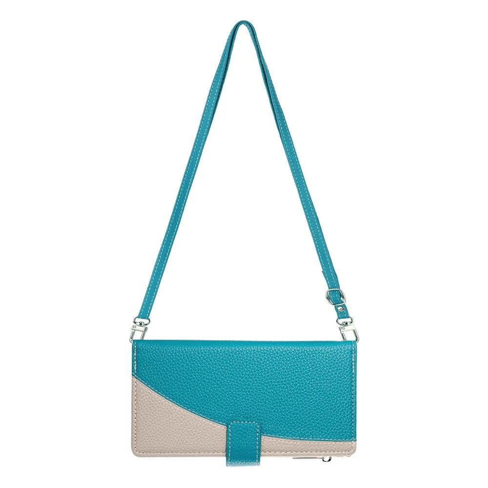 For Realme 15T 5G Case Zipper Wallet Color Splicing Leather Flip Phone Cover with Straps - Lake Blue - 7
