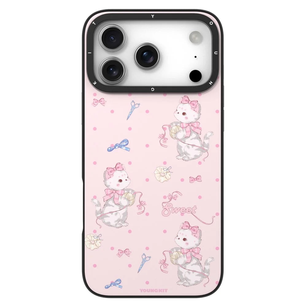 YOUNGKIT Cute Moments Series For iPhone 17 Pro Max Magnetic Case IMD Shockproof TPU Phone Back Cover - Pink Sugar Kitten - 1