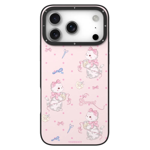 YOUNGKIT Cute Moments Series For iPhone 17 Pro Max Magnetic Case IMD Shockproof TPU Phone Back Cover - Pink Sugar Kitten - 1