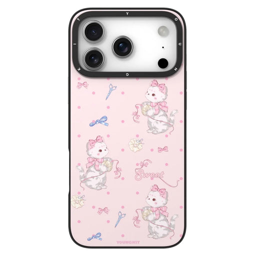 YOUNGKIT Cute Moments Series For iPhone 17 Pro Magnetic Case IMD Shockproof TPU Phone Back Cover - Pink Sugar Kitten - 1