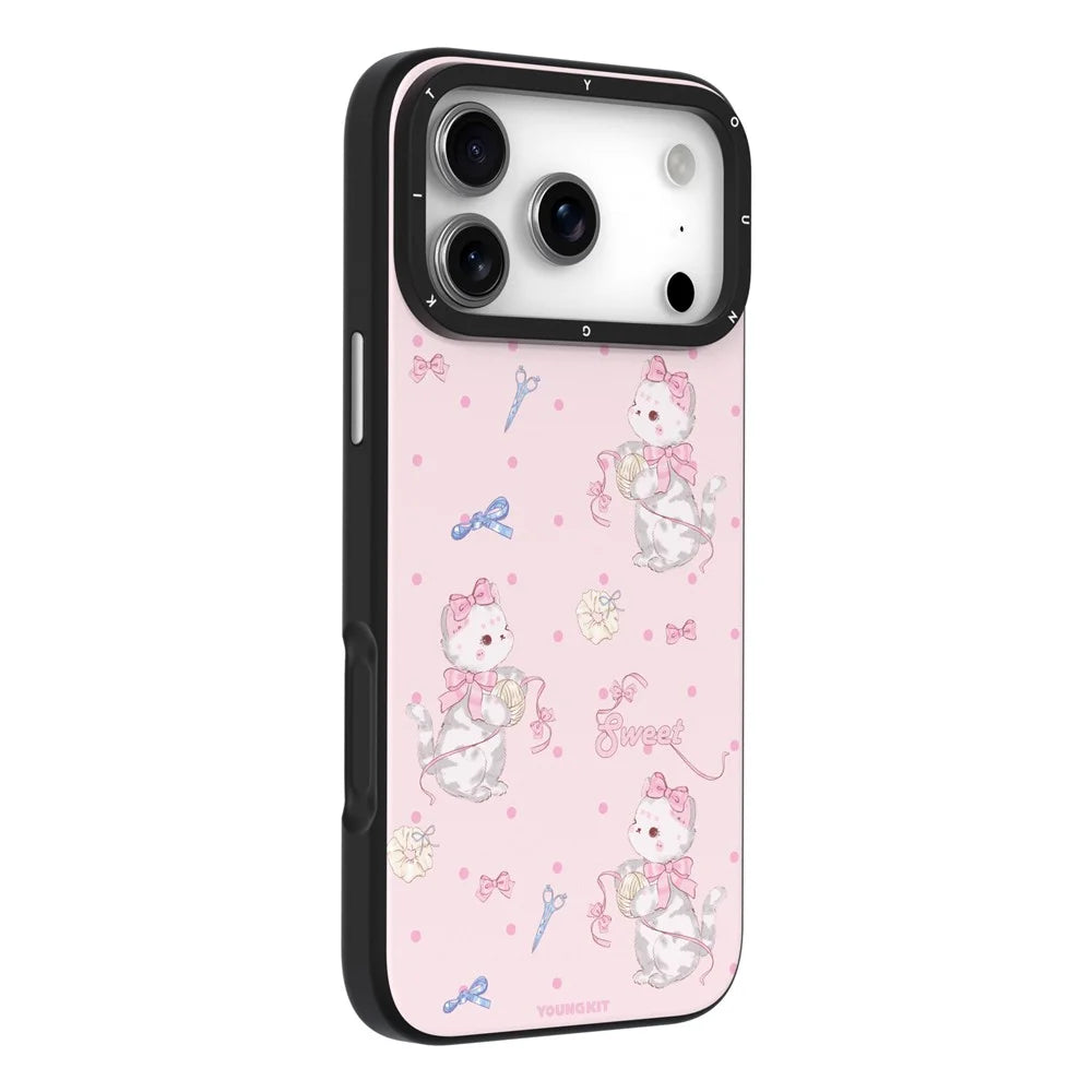 YOUNGKIT Cute Moments Series For iPhone 17 Pro Magnetic Case IMD Shockproof TPU Phone Back Cover - Pink Sugar Kitten - 2