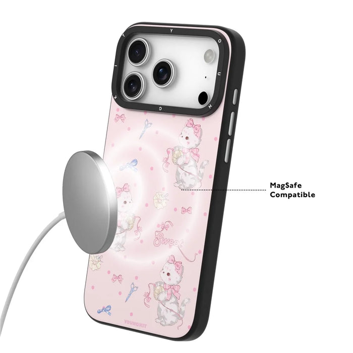 YOUNGKIT Cute Moments Series For iPhone 17 Pro Magnetic Case IMD Shockproof TPU Phone Back Cover - Pink Sugar Kitten - 6
