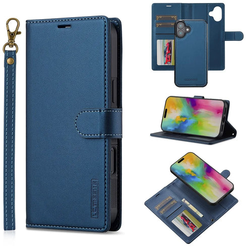 LC.IMEEKE L2 Series for iPhone 17 Case PU Leather Wallet Detachable Magnetic Phone Cover - Blue - 1