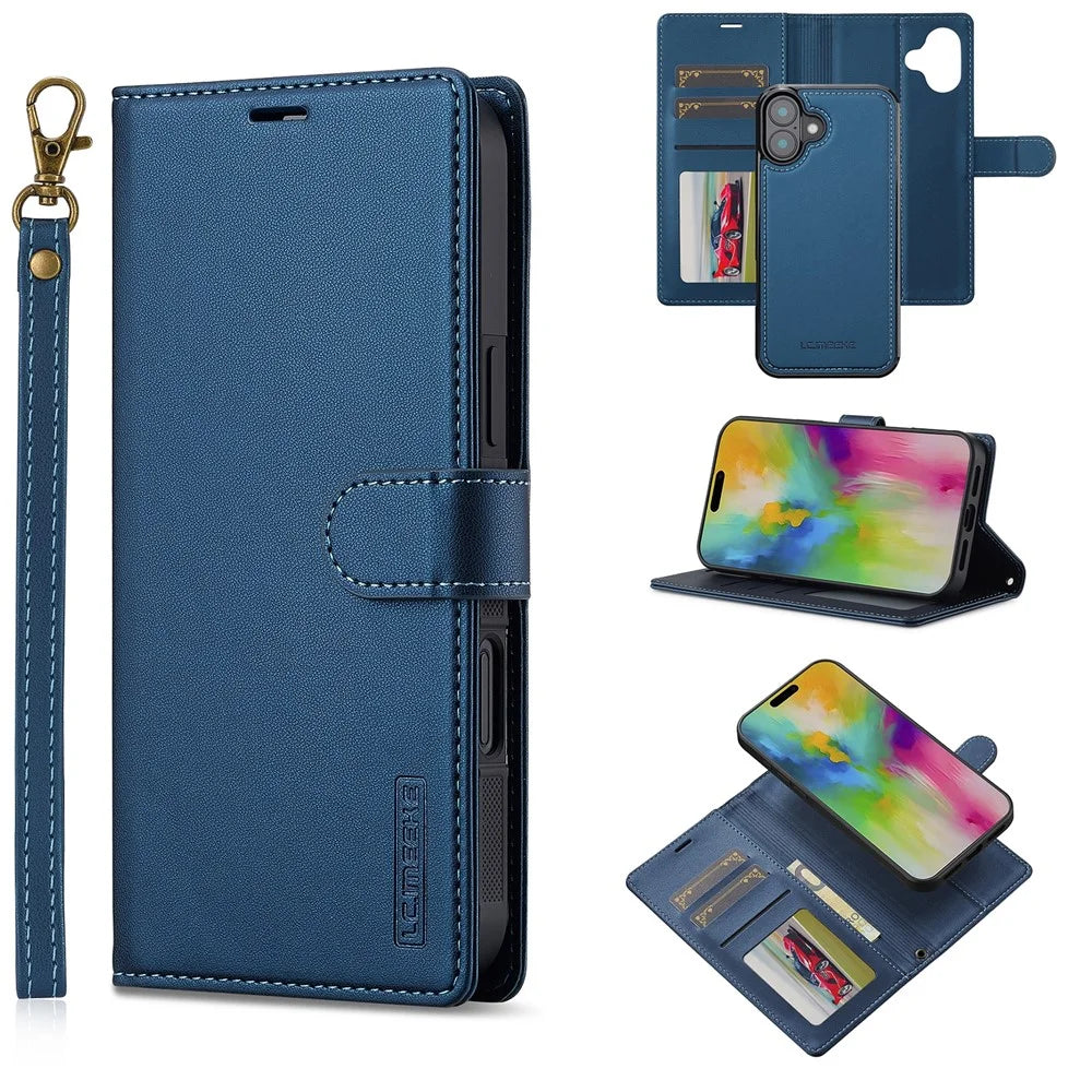 LC.IMEEKE L2 Series for iPhone 17 Case PU Leather Wallet Detachable Magnetic Phone Cover - Blue - 1
