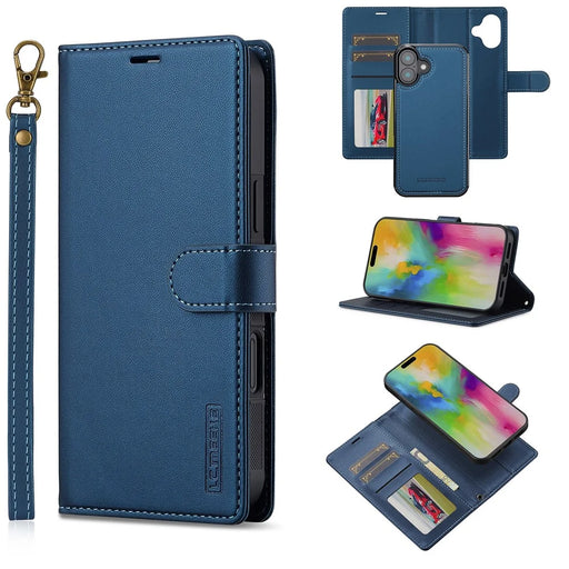 LC.IMEEKE L2 Series for iPhone 17 Case PU Leather Wallet Detachable Magnetic Phone Cover - Blue - 1