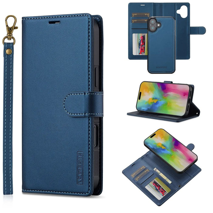 LC.IMEEKE L2 Series for iPhone 17 Case PU Leather Wallet Detachable Magnetic Phone Cover - Blue - 1