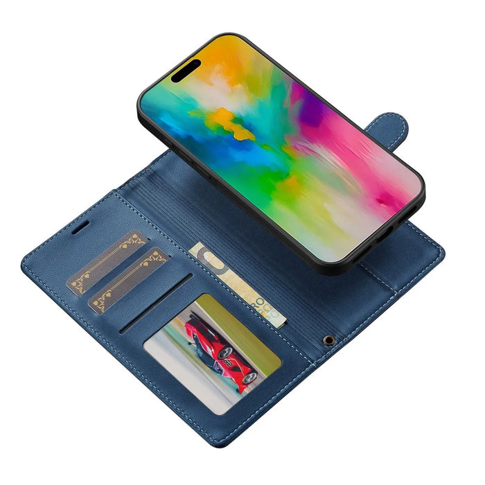 LC.IMEEKE L2 Series for iPhone 17 Case PU Leather Wallet Detachable Magnetic Phone Cover - Blue - 2