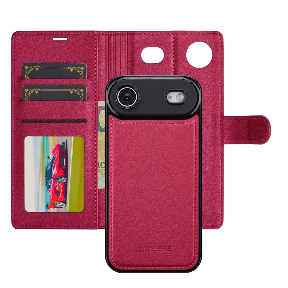 LC.IMEEKE L2 Series for iPhone Air Case PU Leather Wallet Detachable Magnetic Phone Cover - Red - 3