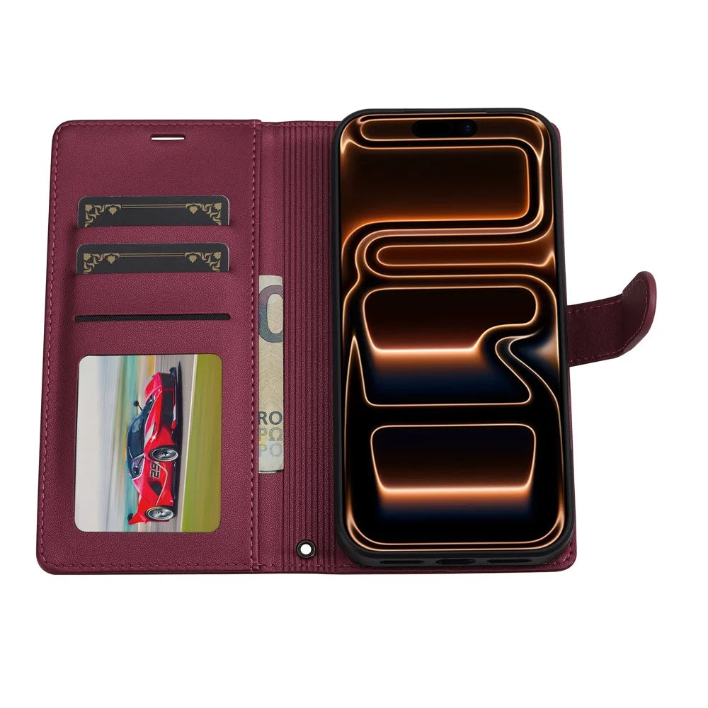 LC.IMEEKE L2 Series for iPhone 18 Pro / 17 Pro Case PU Leather Wallet Detachable Magnetic Phone Cover - Red - 3