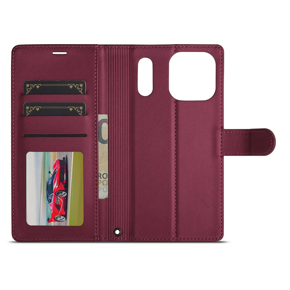 LC.IMEEKE L2 Series for iPhone 18 Pro / 17 Pro Case PU Leather Wallet Detachable Magnetic Phone Cover - Red - 5