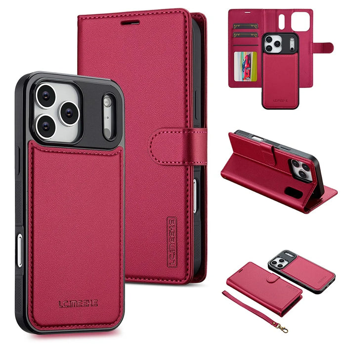LC.IMEEKE L2 Series for iPhone 18 Pro Max / 17 Pro Max Case PU Leather Wallet Detachable Magnetic Phone Cover - Red - 1