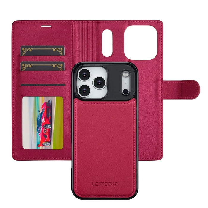LC.IMEEKE L2 Series for iPhone 18 Pro Max / 17 Pro Max Case PU Leather Wallet Detachable Magnetic Phone Cover - Red - 4
