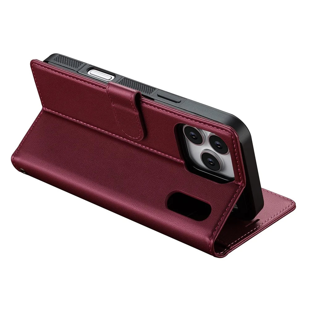 LC.IMEEKE L2 Series for iPhone 18 Pro Max / 17 Pro Max Case PU Leather Wallet Detachable Magnetic Phone Cover - Red - 6
