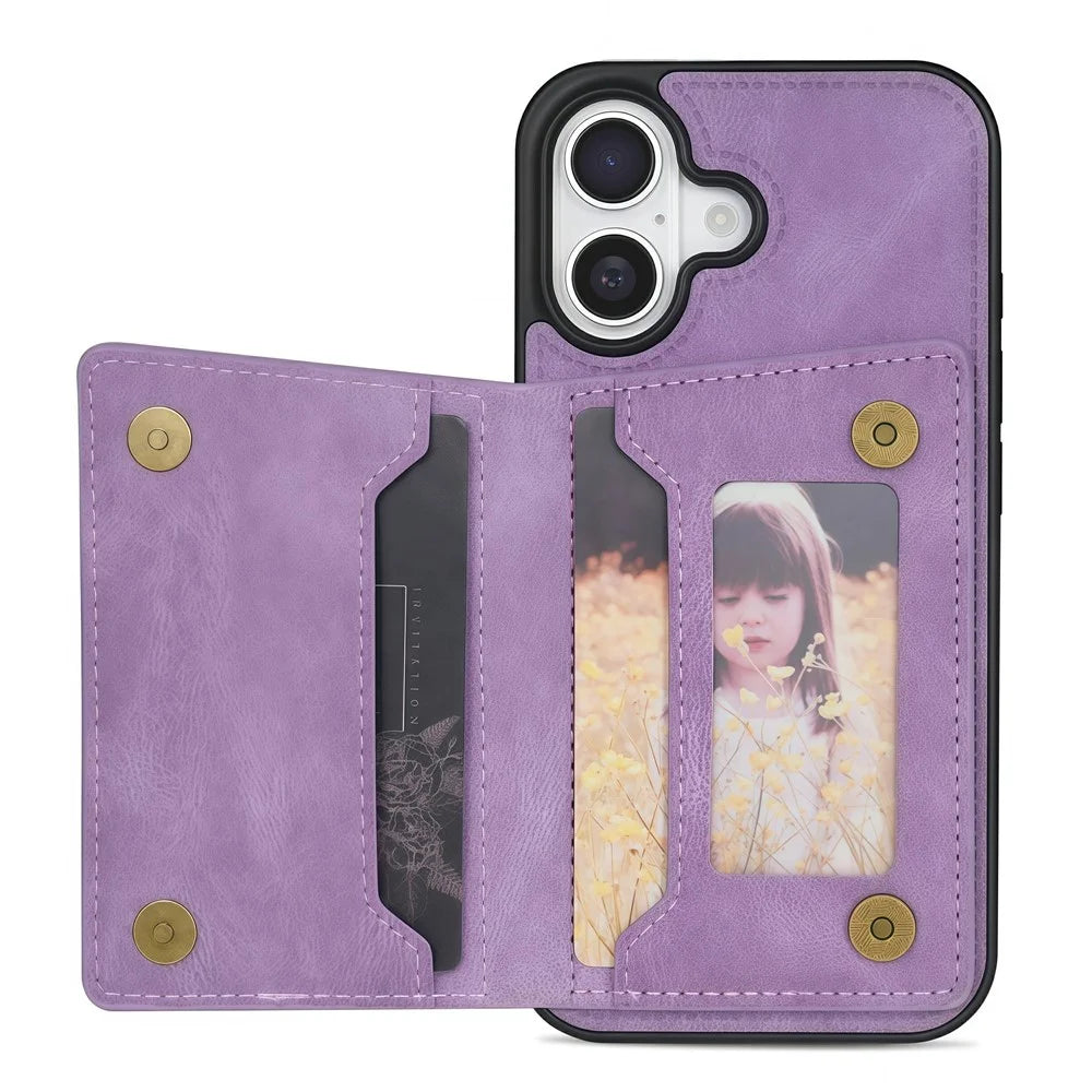 For iPhone 17 Case Line Imprinted Color Splicing Leather Phone Cover - Purple - 2