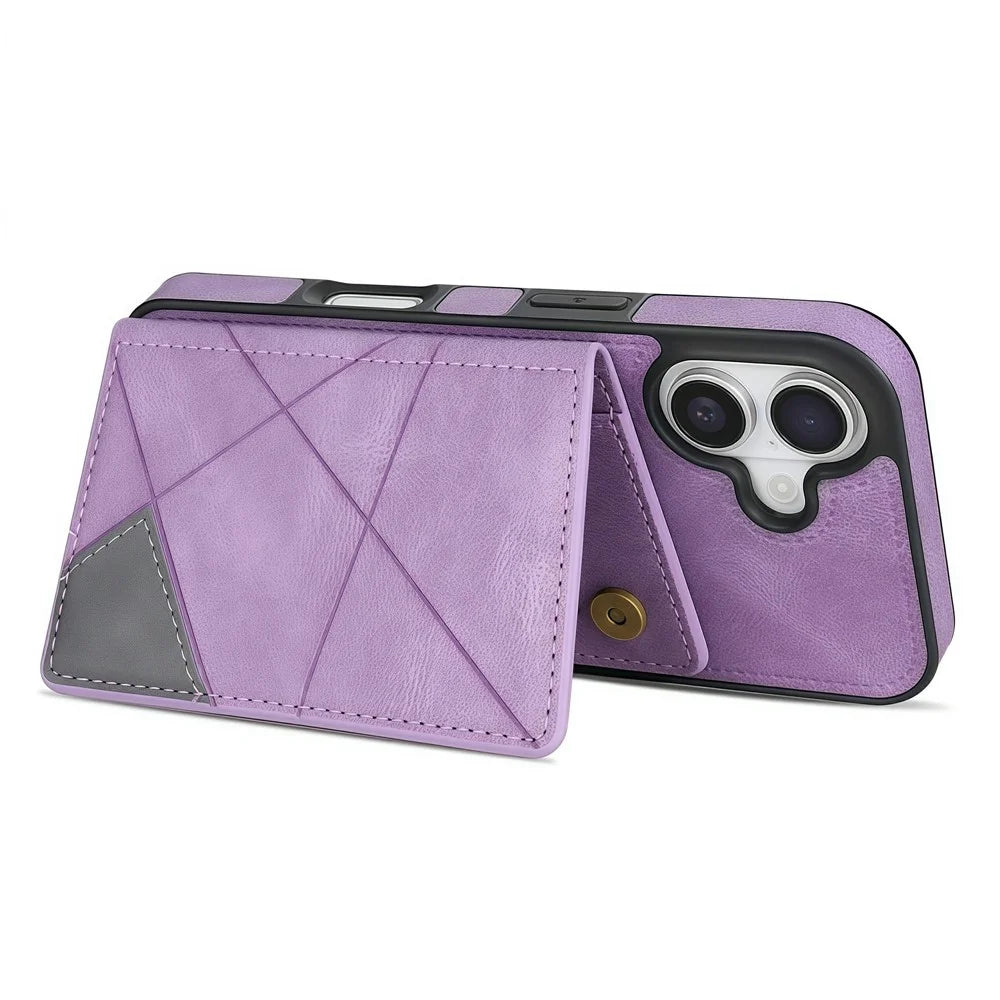For iPhone 17 Case Line Imprinted Color Splicing Leather Phone Cover - Purple - 3