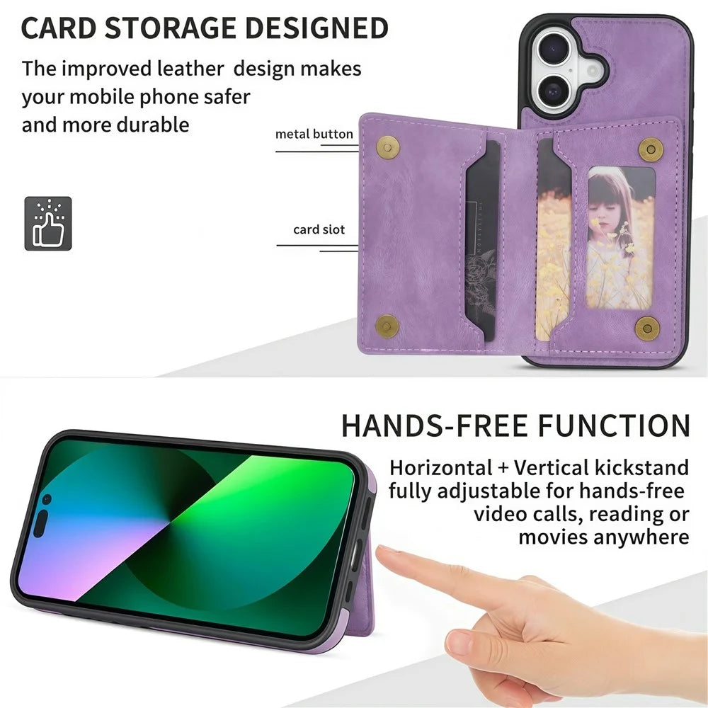 For iPhone 17 Case Line Imprinted Color Splicing Leather Phone Cover - Purple - 5